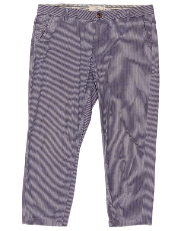 Fat Face Womens Straight Capri Trousers UK 12 Medium W32 L22 Blue Pinstripe