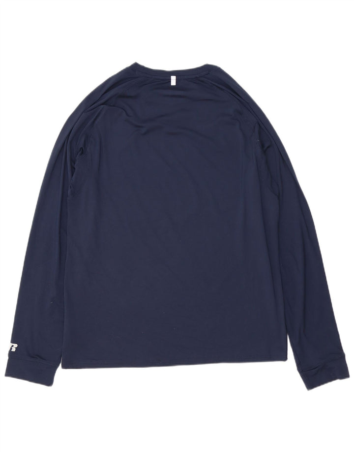 RUSSELL ATHLETIC Mens Top Long Sleeve UK 38/40 Medium Navy Blue Polyester