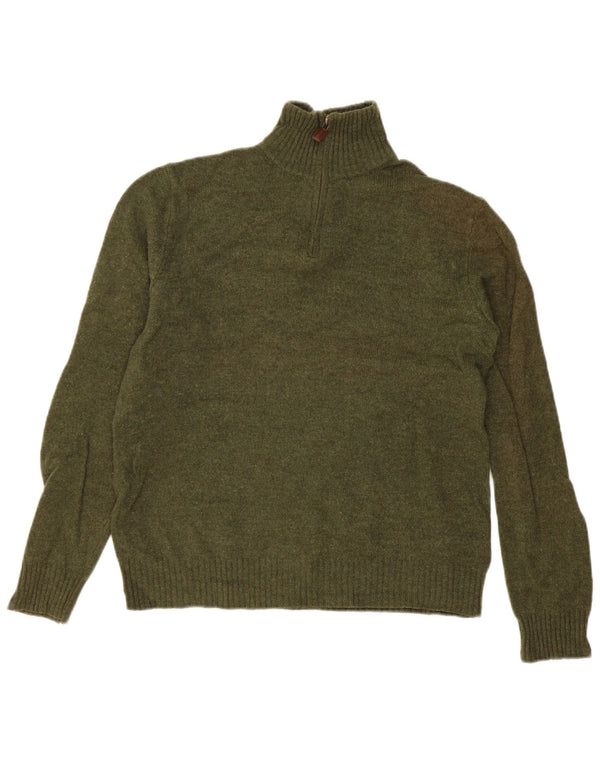 J. Crew Mens Zip Neck Jumper Sweater Medium Green Wool