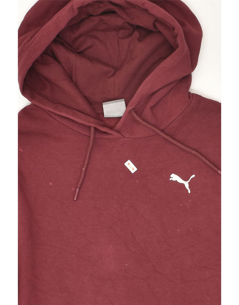 PUMA Womens Graphic Crop Hoodie Jumper UK 16 Large Burgundy Cotton | Vintage Puma | Thrift | Second-Hand Puma | Used Clothing | Messina Hembry 