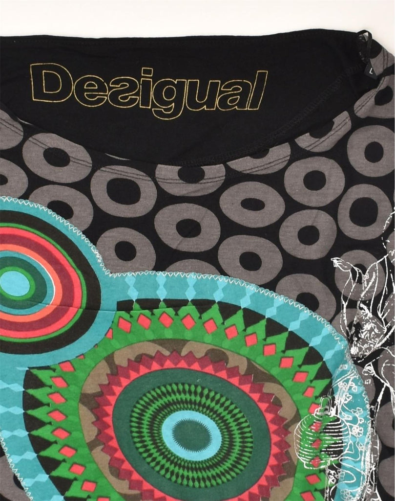 DESIGUAL Womens Graphic Blouse Top UK 14 Large Black Patchwork Viscose | Vintage Desigual | Thrift | Second-Hand Desigual | Used Clothing | Messina Hembry 