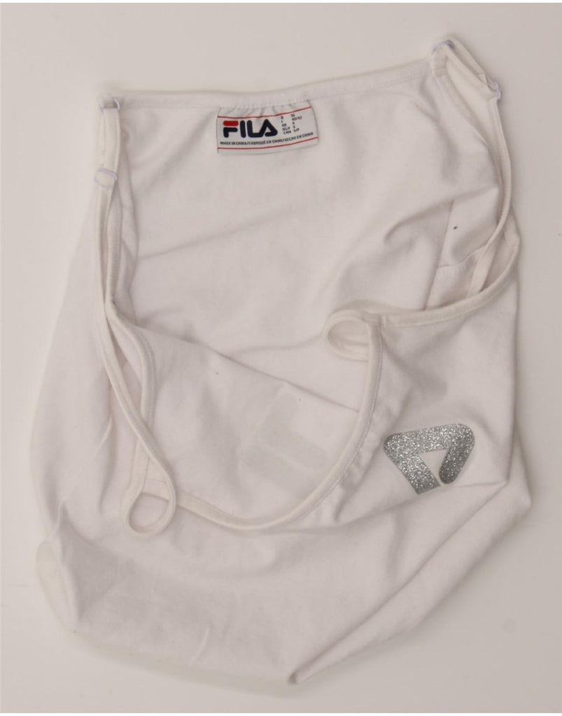 FILA Womens Graphic Cami Top UK 8 Small White Polyester Vintage Fila and Second-Hand Fila from Messina Hembry 