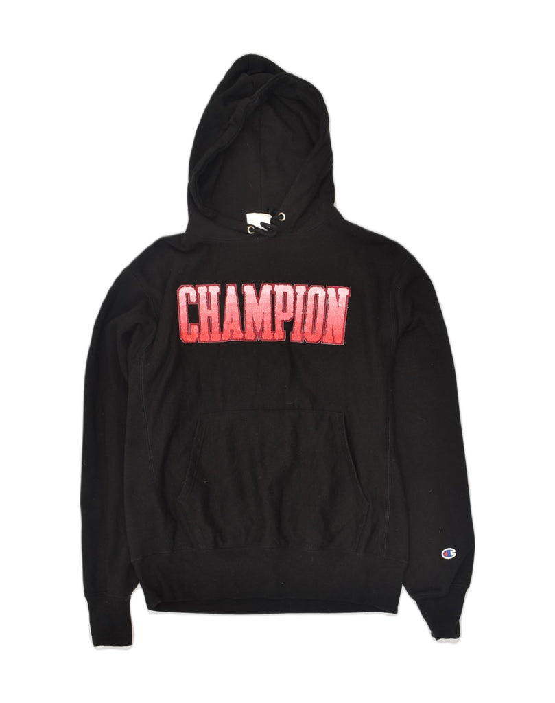 CHAMPION Womens Reverse Weave Graphic Hoodie Jumper UK 14 Medium Black | Vintage Champion | Thrift | Second-Hand Champion | Used Clothing | Messina Hembry 