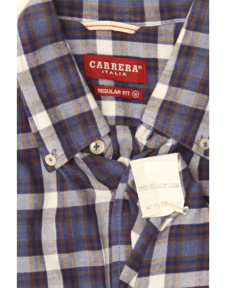 Carrera Mens Regular Fit Flannel Shirt Medium Navy Blue Check Cotton
