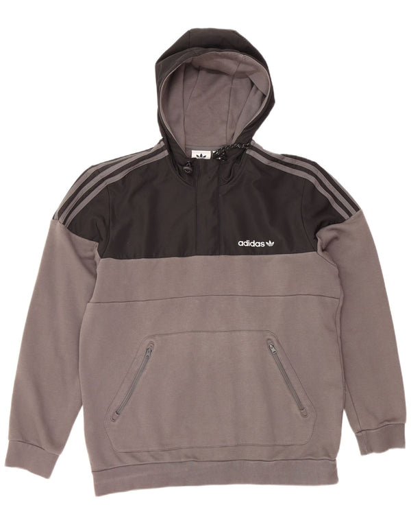 ADIDAS Mens Zip Neck Hoodie Jumper Large Grey Colourblock Cotton