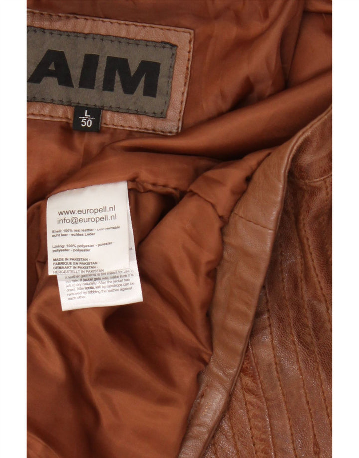 Vintage Mens Leather Biker Jacket IT 50 Large Brown Leather