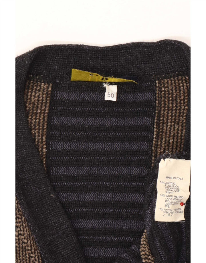 Fiume Mens Cardigan Sweater IT 50 Medium Navy Blue Argyle/Diamond Acrylic