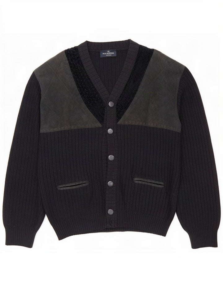 Malagrida Mens Cardigan Sweater Medium Navy Blue Colourblock