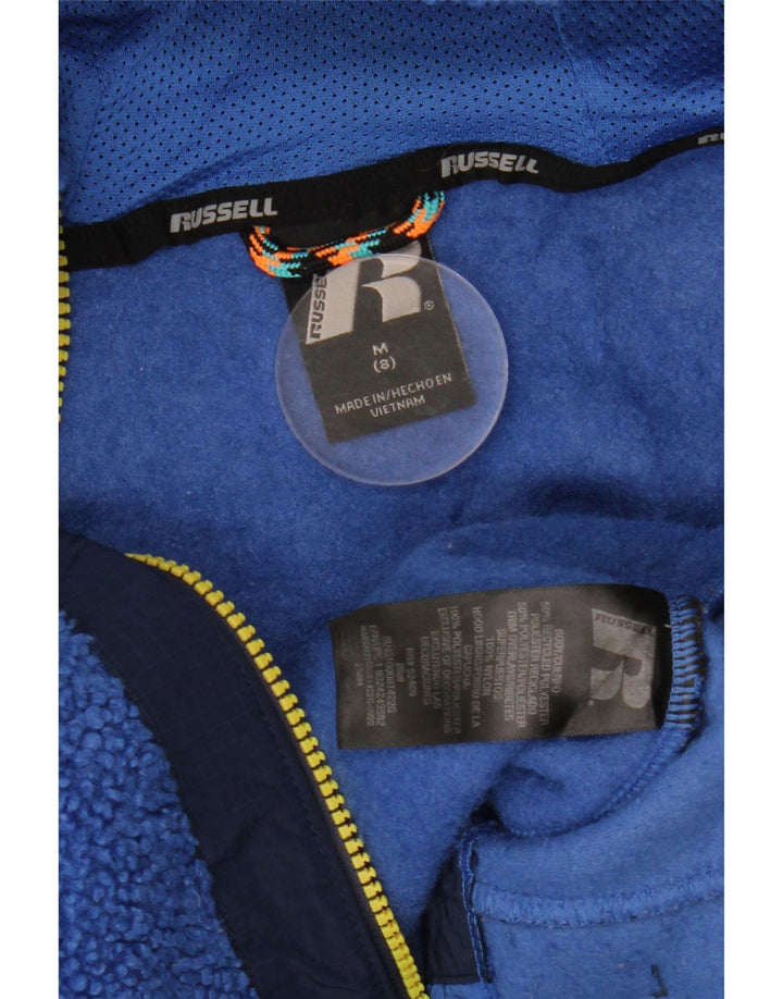 RUSSELL ATHLETIC Boys Fleece Jacket 7-8 Years Medium Blue Colourblock