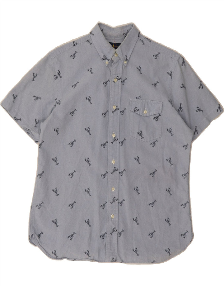 RALPH LAUREN Mens Abstract Pattern Short Sleeve Shirt Medium Blue Cotton Vintage Ralph Lauren and Second-Hand Ralph Lauren from Messina Hembry 