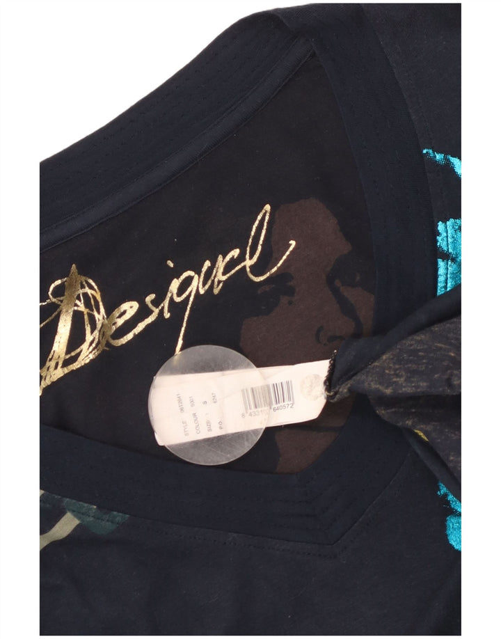 Desigual Womens Graphic Top Long Sleeve UK 10 Small Navy Blue