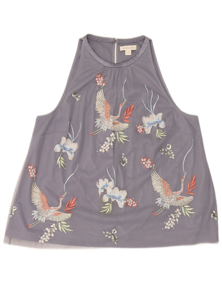 MONSOON Womens Halter Top UK 16 Large  Grey Animal Print Polyester