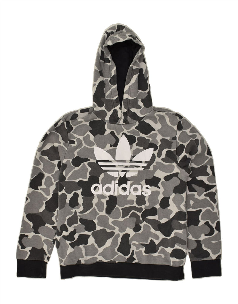 ADIDAS Boys Graphic Hoodie Jumper 11-12 Years  Grey Camouflage Cotton | Vintage Adidas | Thrift | Second-Hand Adidas | Used Clothing | Messina Hembry 