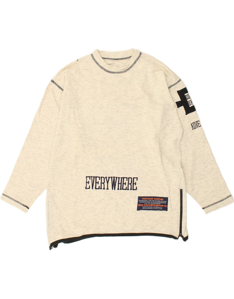 VINTAGE Mens Graphic Sweatshirt Jumper Small Off White Cotton Vintage Vintage and Second-Hand Vintage from Messina Hembry 