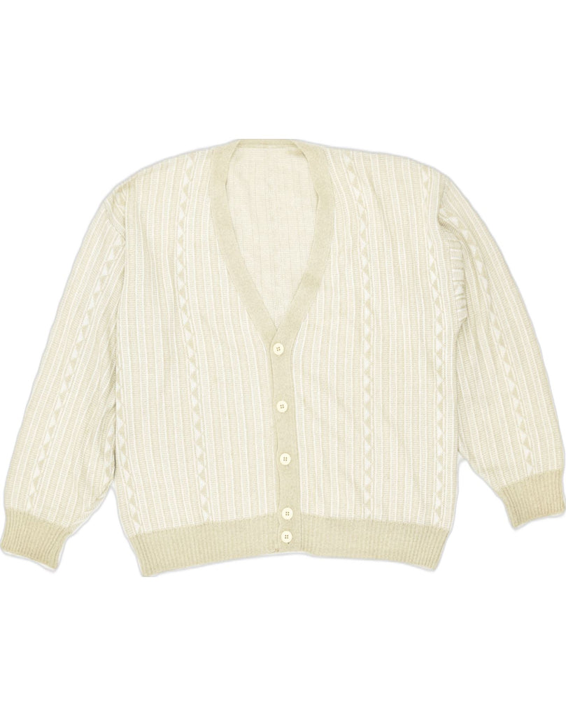 VINTAGE Womens Cardigan Sweater UK 22 3XL Beige Striped Acrylic | Vintage | Thrift | Second-Hand | Used Clothing | Messina Hembry 