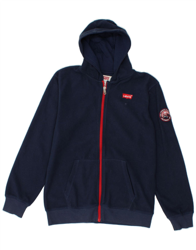 LEVI'S Boys Graphic Fleece Zip Hoodie Sweater 13-14 Years XL Navy Blue Vintage Levi's and Second-Hand Levi's from Messina Hembry 