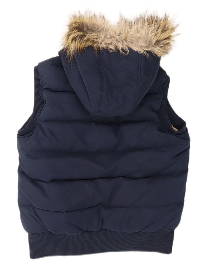 FAT FACE Womens Hooded Padded Gilet UK 12 Medium Navy Blue Polyester
