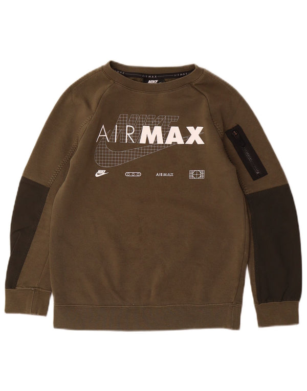 Nike Boys Air Max Sweatshirt Jumper 8-9 Years Small Khaki Colourblock