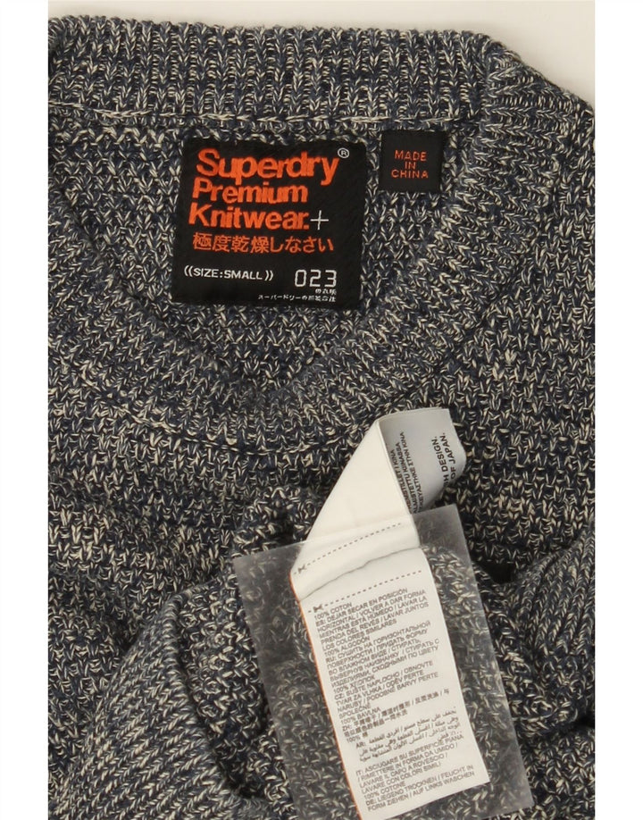 SUPERDRY Mens Crew Neck Jumper Sweater Small Navy Blue Flecked Cotton