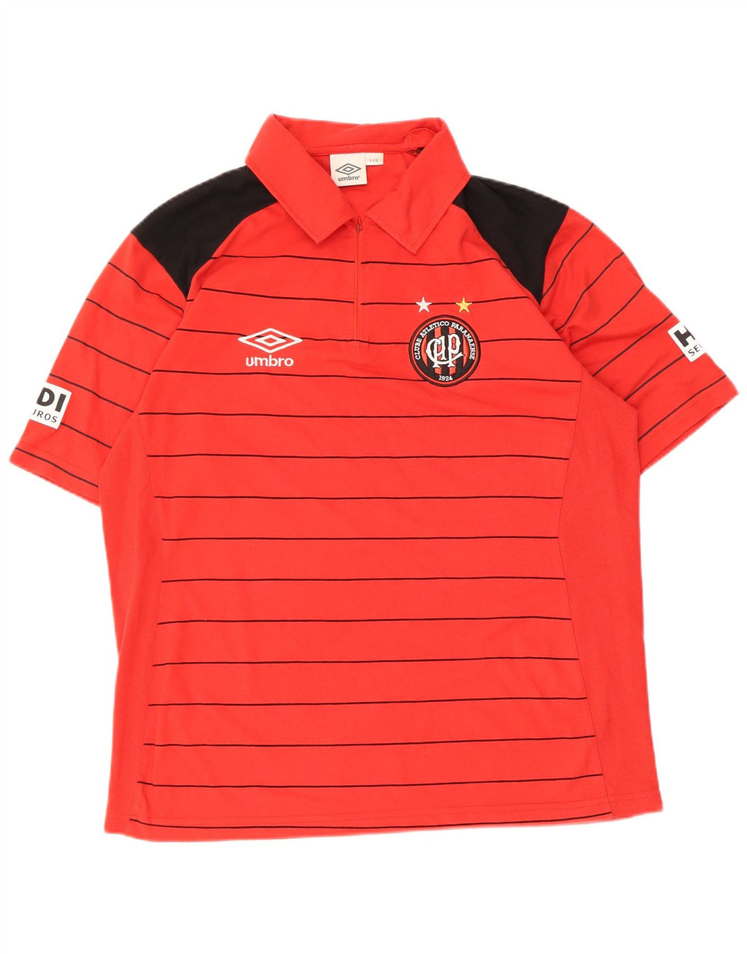 Umbro Mens Graphic Polo Shirt Large Red Striped Cotton