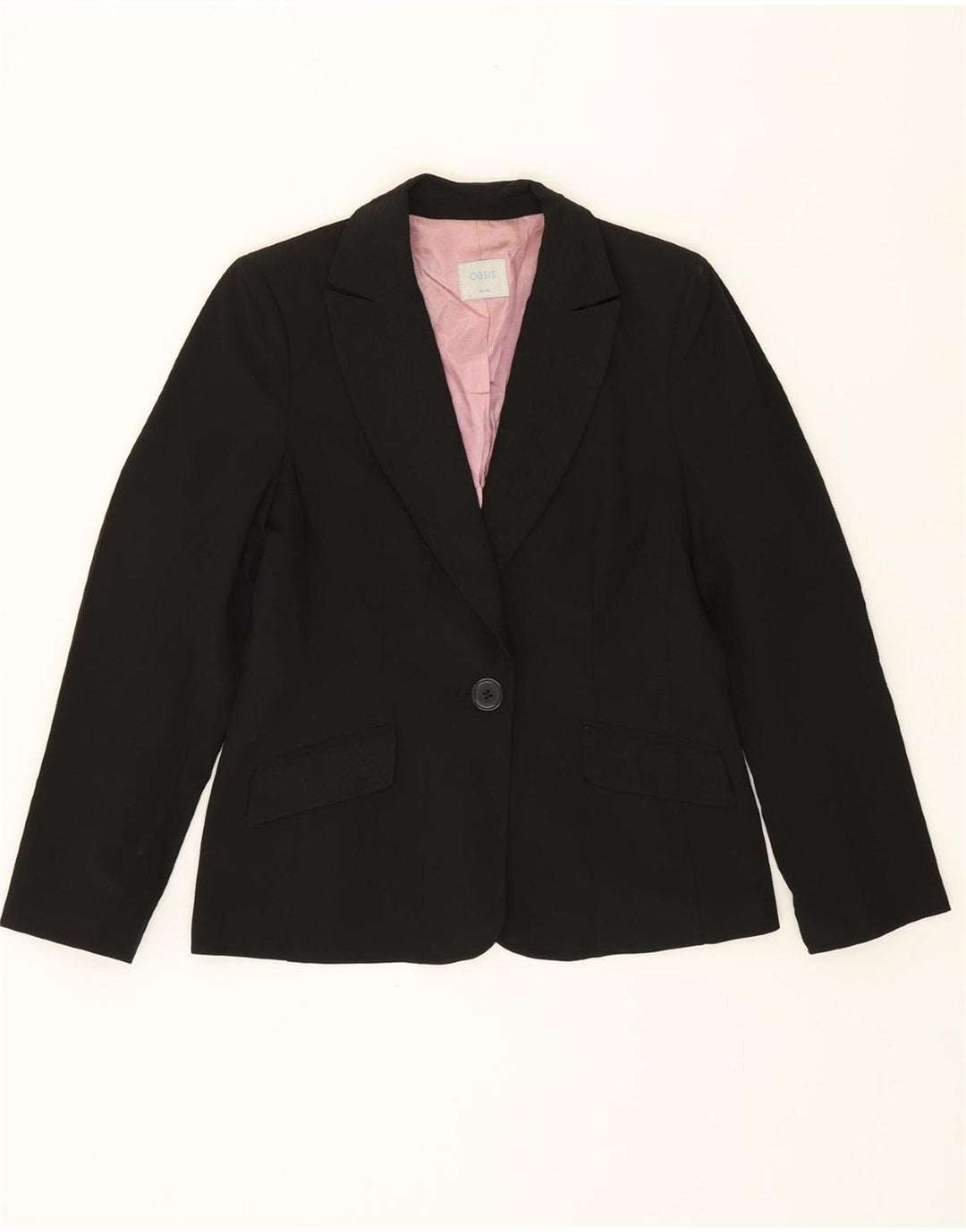 OASIS Womens 1 Button Blazer Jacket UK 14 Medium Black Pinstripe Polyester Vintage Oasis and Second-Hand Oasis from Messina Hembry 
