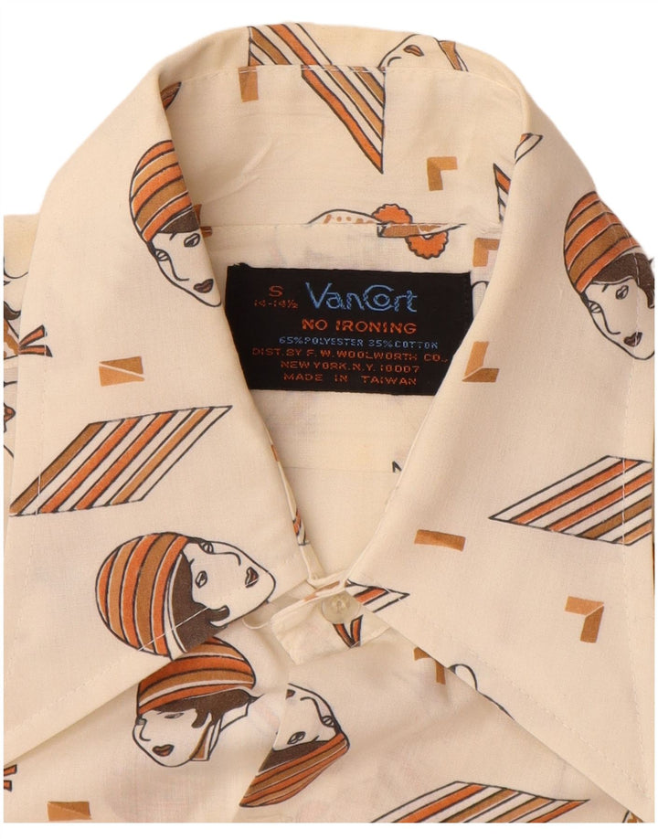VINTAGE Mens Abstract Pattern Shirt Size 14 14 1/2 Small Off White