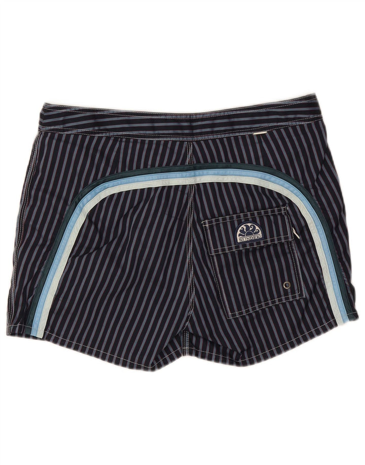 Sundek Mens Swimming Shorts Medium  Navy Blue Striped Polyester