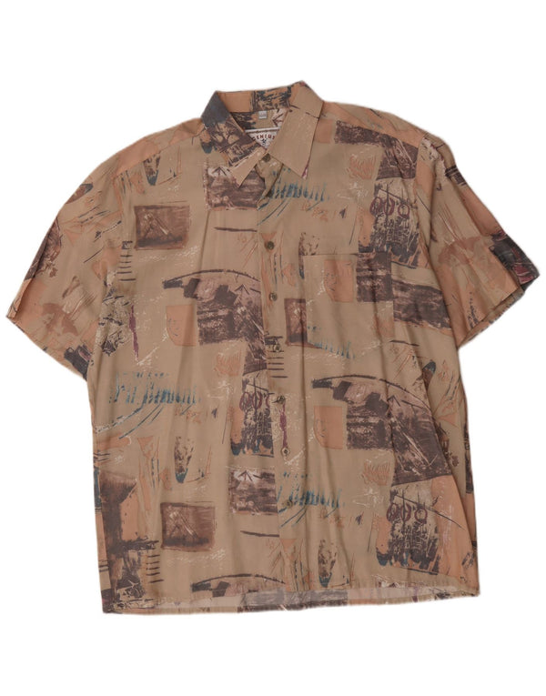 Vintage Mens Abstract Pattern Short Sleeve Shirt Size 43/44 XL Beige
