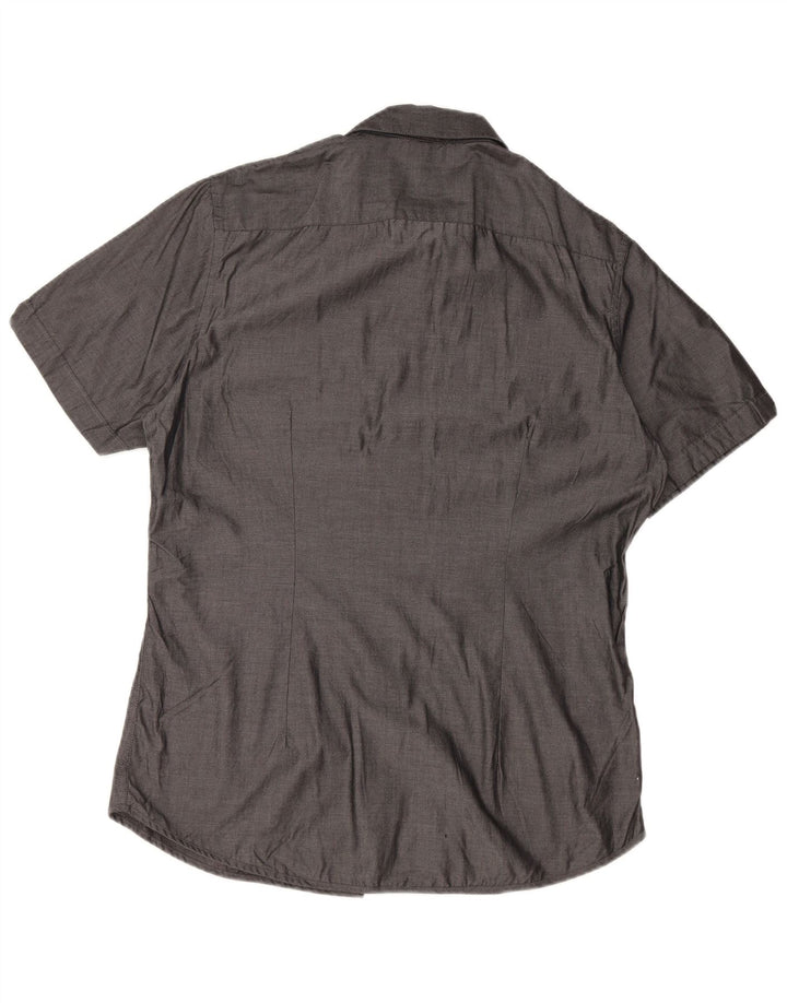 CALVIN KLEIN Mens Short Sleeve Slim Fit Shirt Large Grey Cotton