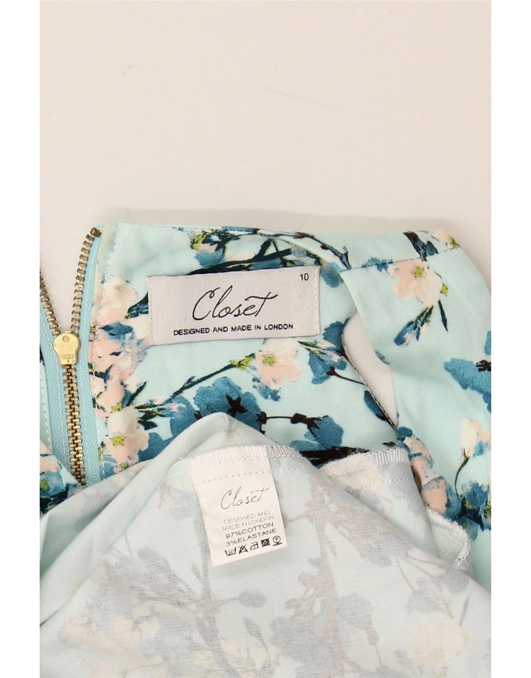 CLOSET Womens Sleeveless Halter Dress UK 10 Small Blue Floral Cotton