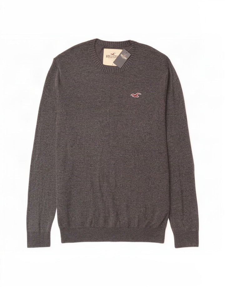 Hollister Mens Crew Neck Jumper Sweater Large Grey Cotton