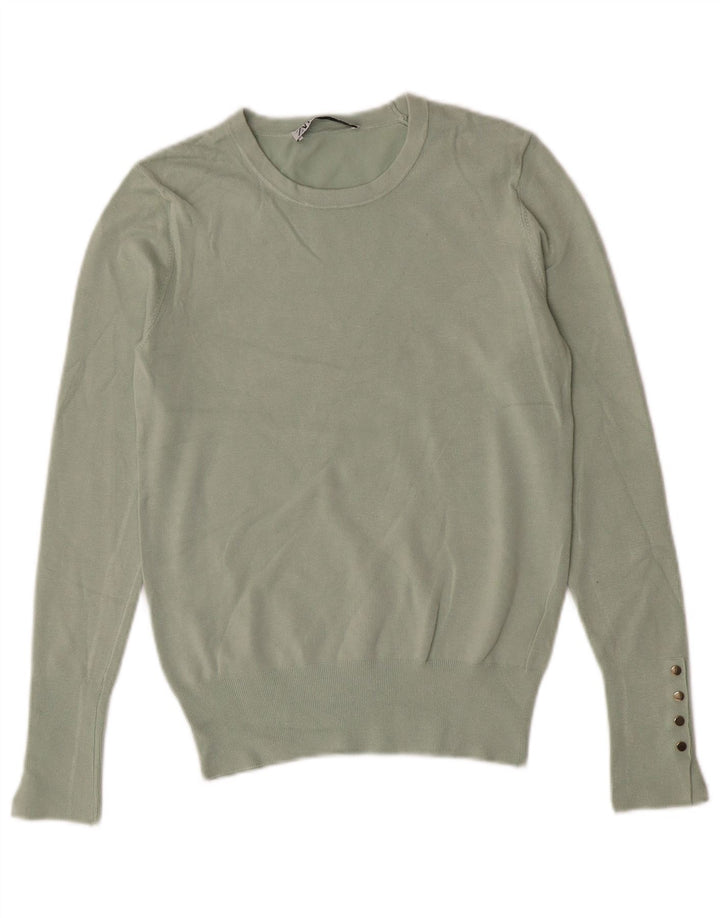 Zara Womens Crew Neck Jumper Sweater UK 12 Medium Green Viscose