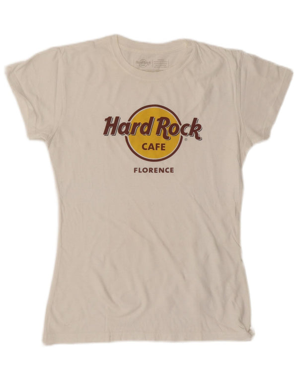 HARD ROCK CAFE Womens Florence Graphic T-Shirt Top UK 12 Medium White