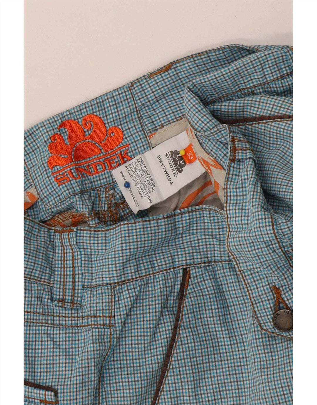 Sundek Mens Chino Shorts W33 Large Blue Check Cotton