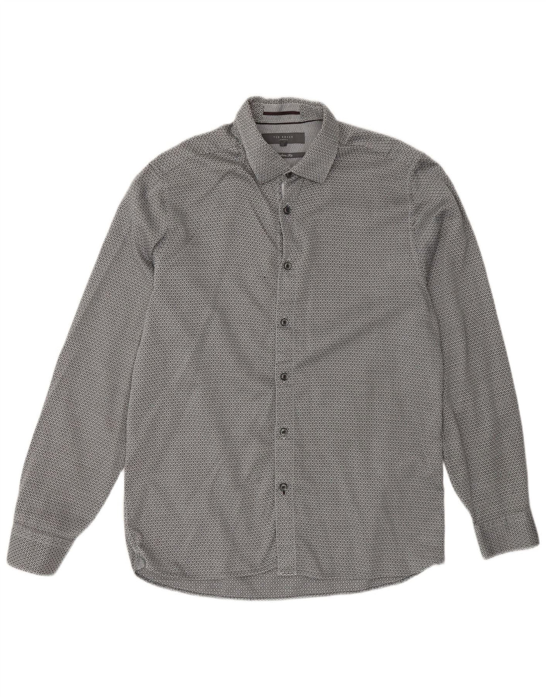 Ted Baker Mens Modern Fit Shirt Size 16 Large Grey Geometric