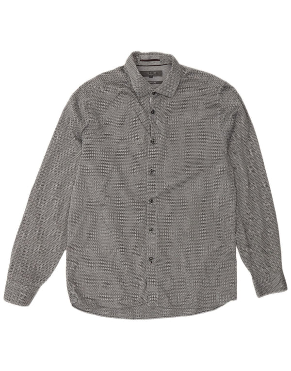 Ted Baker Mens Modern Fit Shirt Size 16 Large Grey Geometric