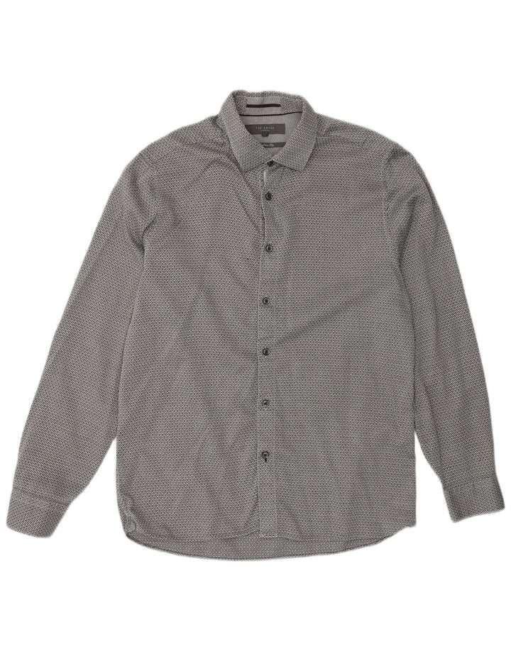 Ted Baker Mens Modern Fit Shirt Size 16 Large Grey Geometric