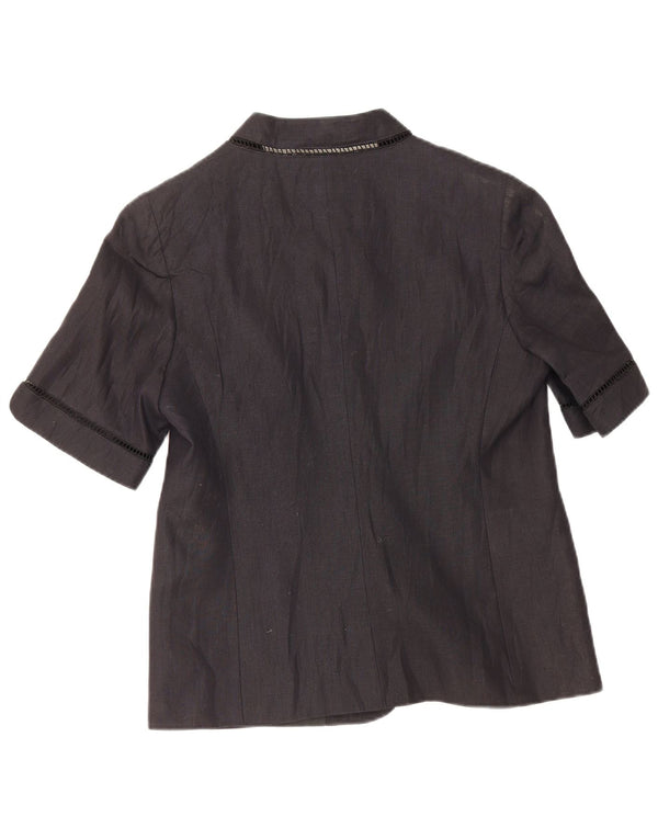 Vintage Womens Short Sleeve Cardigan Top UK 10 Small Navy Blue Linen