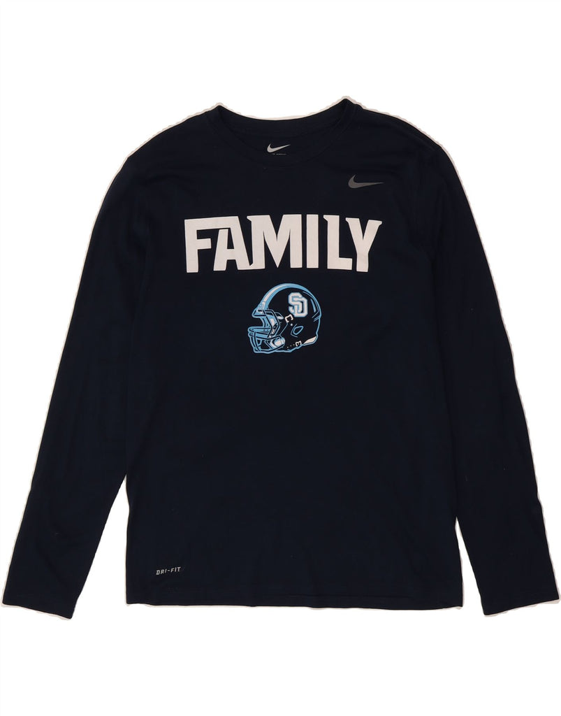 NIKE Mens Athletic Cut Graphic Top Long Sleeve Large Navy Blue Vintage Nike and Second-Hand Nike from Messina Hembry 
