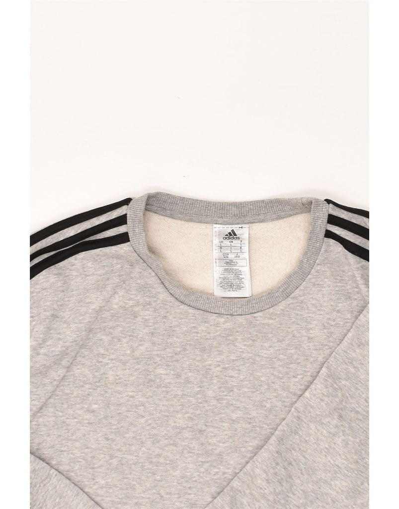 ADIDAS Mens Sweatshirt Jumper Large Grey Flecked Cotton Vintage Adidas and Second-Hand Adidas from Messina Hembry 