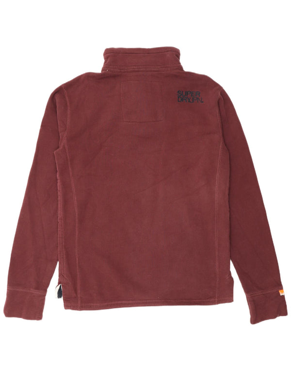 SUPERDRY Mens Graphic Button Neck Sweatshirt Jumper XL Burgundy Cotton