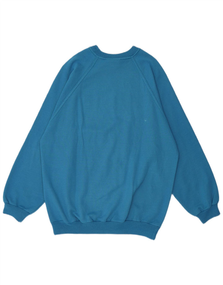Vintage Mens Graphic Sweatshirt Jumper Medium Blue Cotton Retro