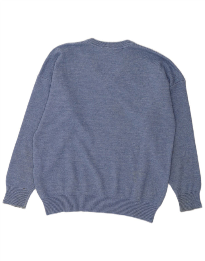 Lacoste Mens V-Neck Jumper Sweater Size 5 Large Blue Wool