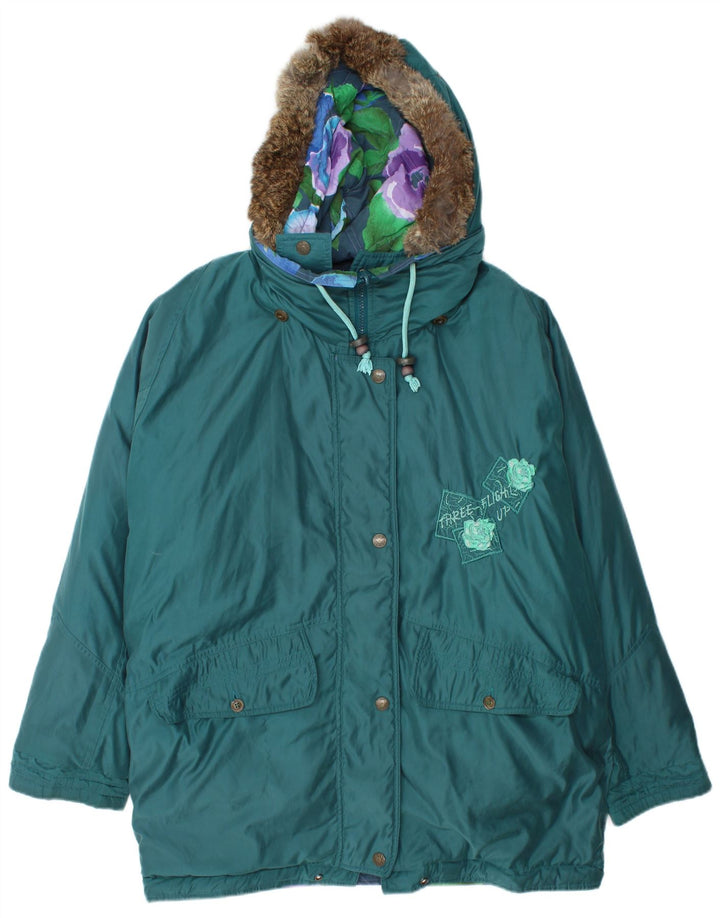 VINTAGE Womens Oversized Graphic Reversible Jacket UK 16 Large Turquoise