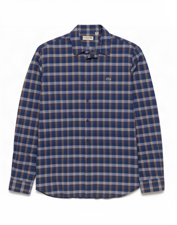 Lacoste Mens Classic Fit Shirt Size 40 Medium Blue Check Cotton