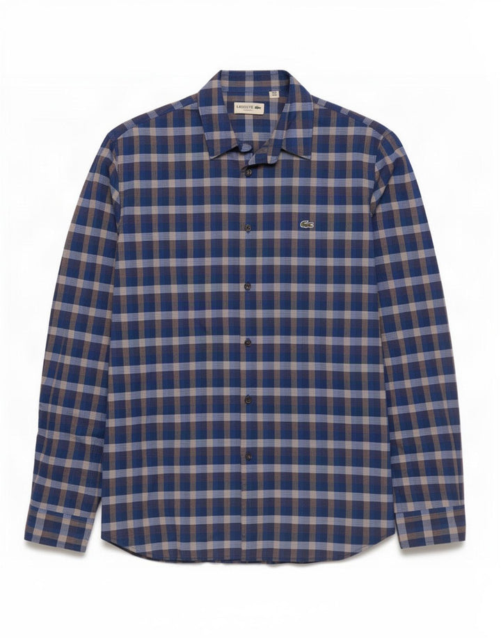 Lacoste Mens Classic Fit Shirt Size 40 Medium Blue Check Cotton