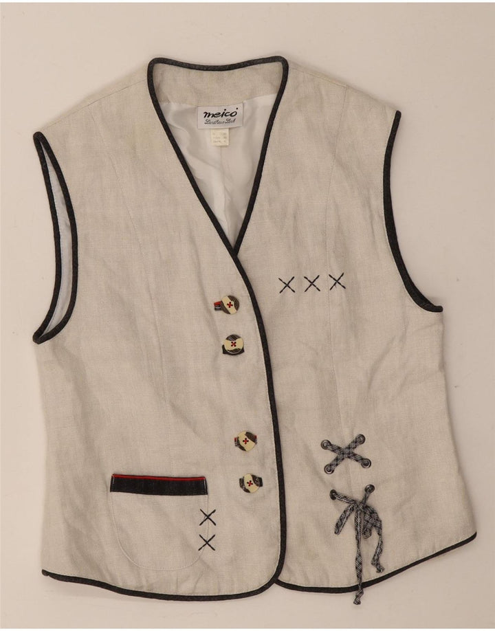 Meico Womens Waistcoat UK 14 Medium White Linen