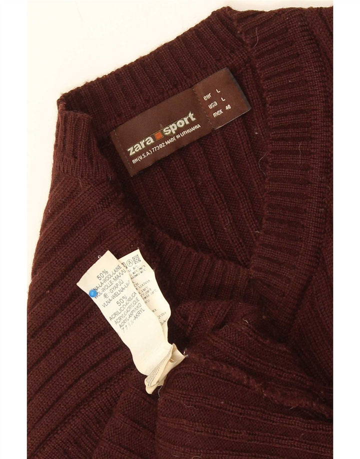 Zara Mens Vest Tank Top Large Brown Wool