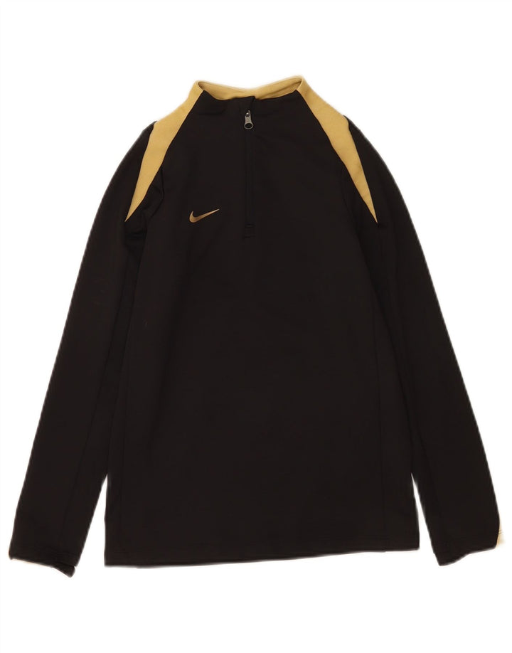 Nike Boys Dri Fit Zip Neck Pullover Tracksuit Top 8-9 Years Small Black