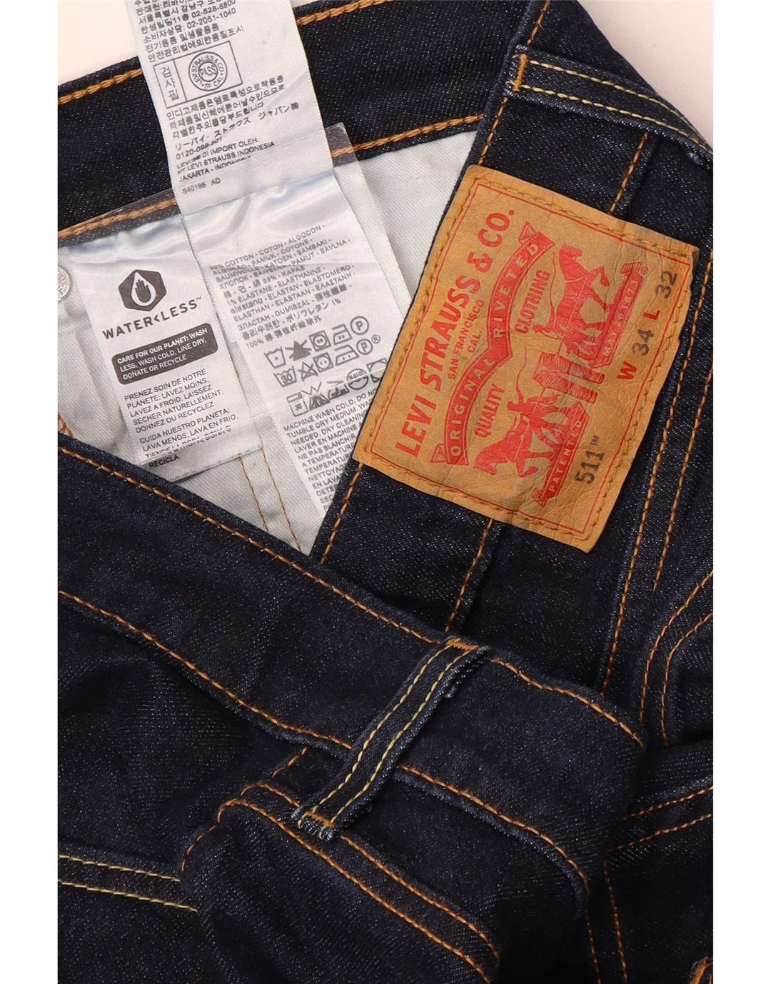 Levi's Mens 511 Slim Jeans W34 L32 Navy Blue Cotton